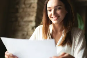 Young businesswoman smiling for goals achieved at work